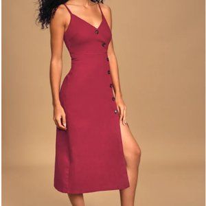 Terrace Sunset Berry Red Button-Front Midi Dress